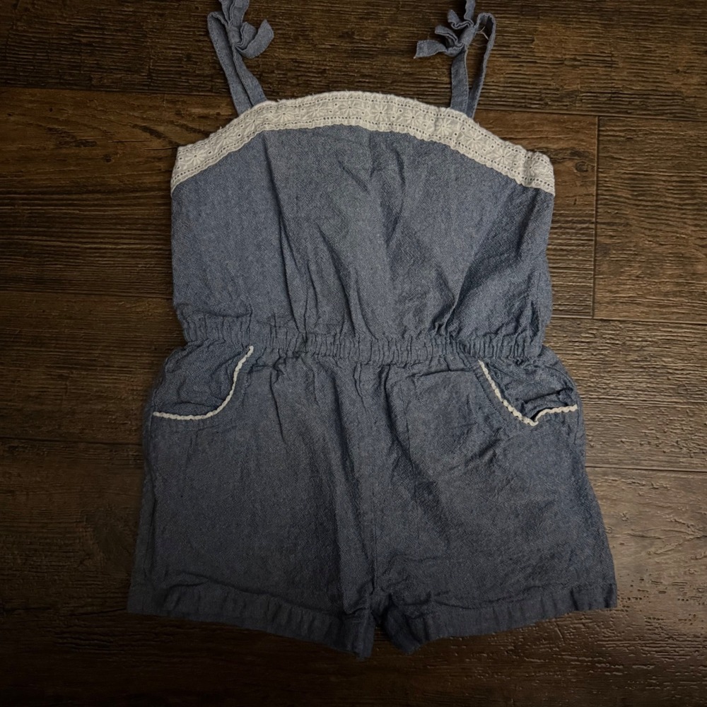 Tommy‎ Bahama Kids Blue Chambray Lace Trim Romper Girls Size 4T